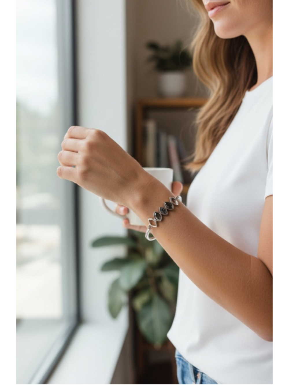 Money Dance Silver Bracelet with hematite rhinestone accents